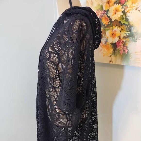 Catherine’s Black Beach Swimsuit Cover Up Sheer 2x 22/24w Zip Up Hooded Womens - Picture 4 of 10